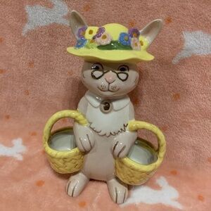 Vintage Granny Grandma Easter Bunny Figurine w/ Glasses, Flower Hat & Baskets